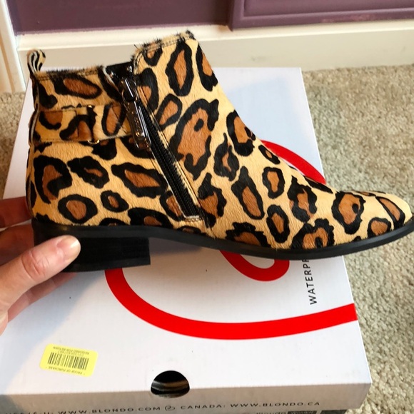 New Blondo Tami Leopard Boot Waterproof size 6.5 animal cheetah black shoe - Picture 5 of 8
